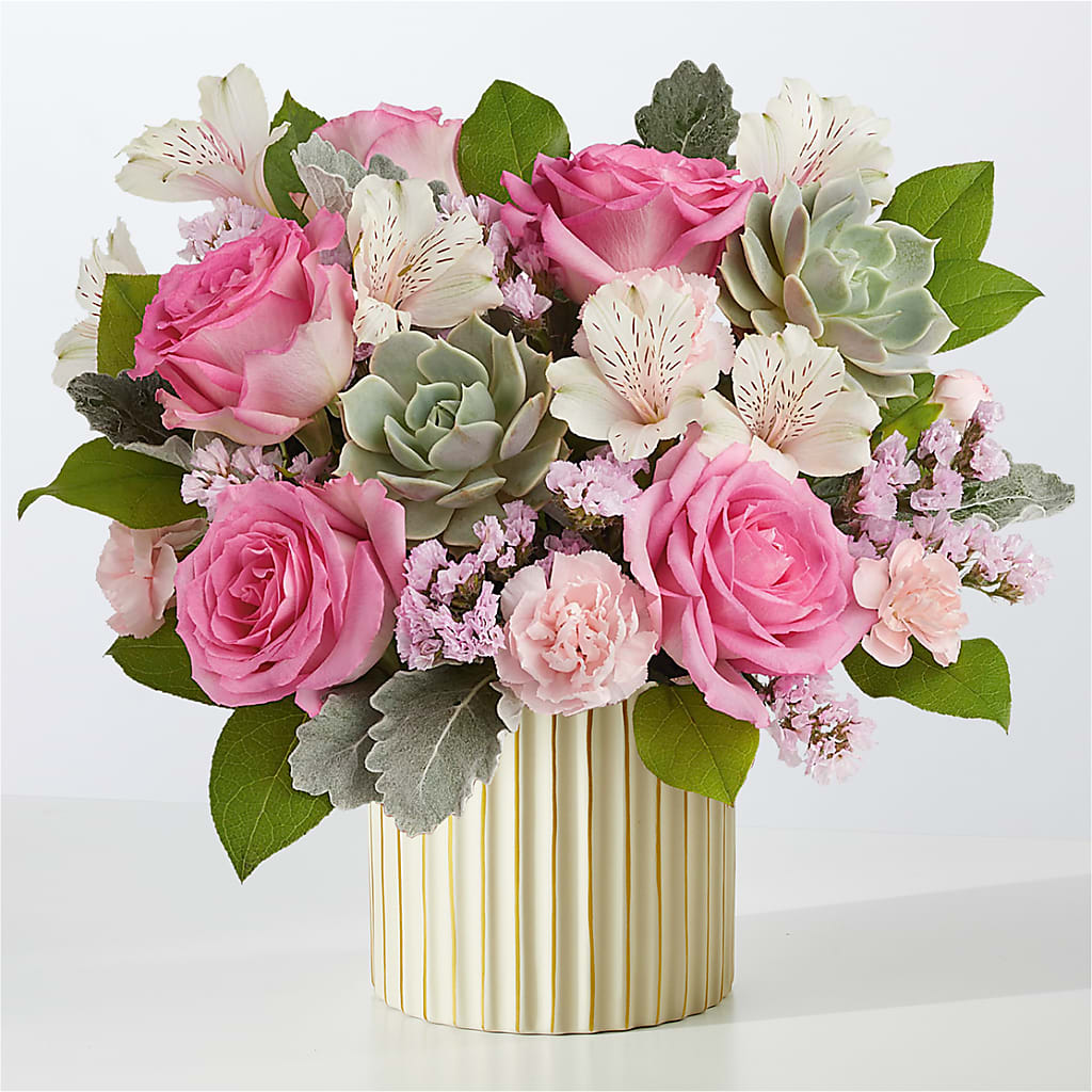 Dusty Rose Bouquet with Ivory Vase – Gerbes, Wichita KS