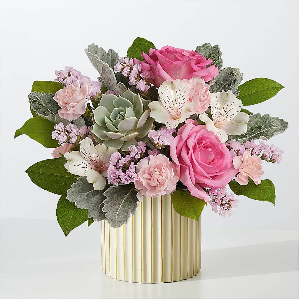 Dusty Rose Bouquet with Ivory Vase – Gerbes, Wichita KS