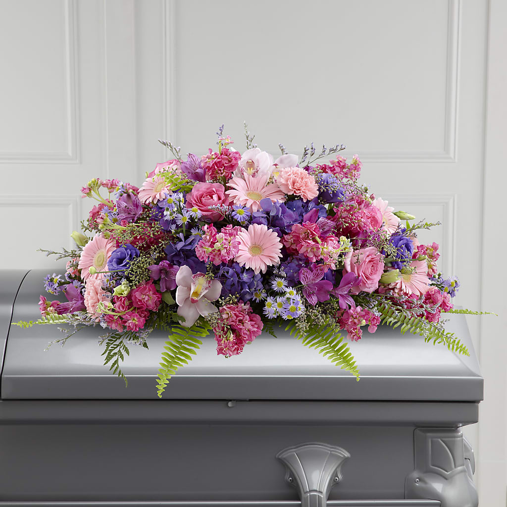 Glorious Garden Casket Spray – Gerbes, Wichita KS