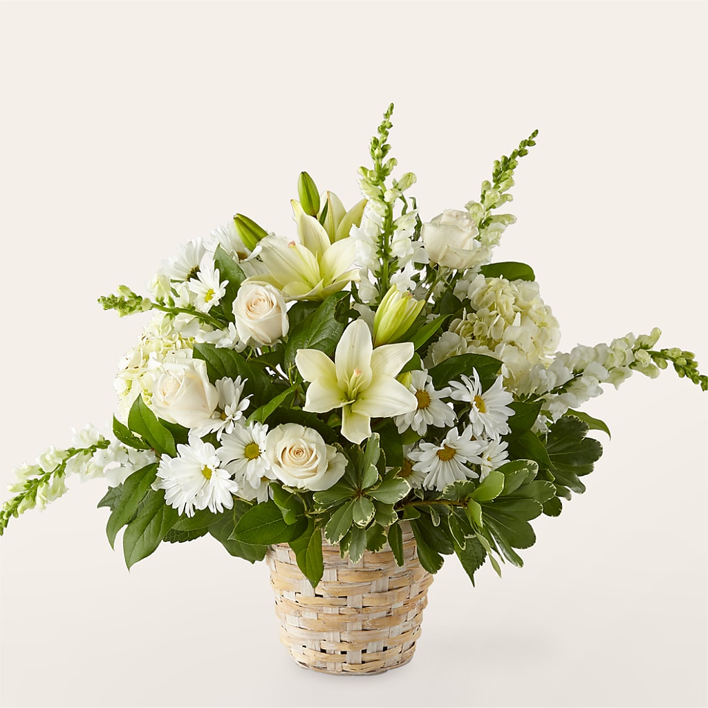 Ivory Elegance Floral Basket – Gerbes, Wichita KS