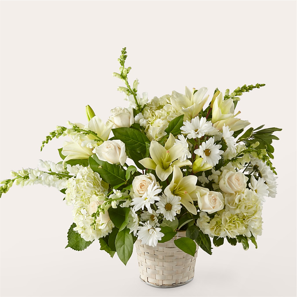 Ivory Elegance Floral Basket – Gerbes, Wichita KS