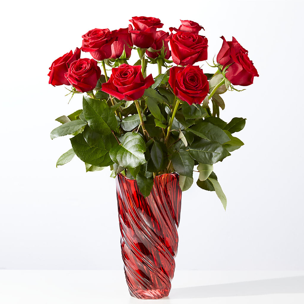 Classic Love Red Rose Bouquet with Luxe Swirl Vase – Gerbes, Wichita KS