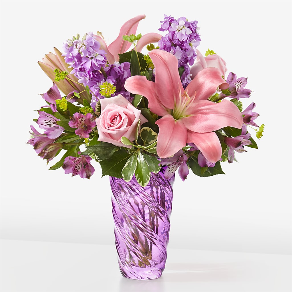 Precious Petals Bouquet with Luxe Swirl Vase – Gerbes, Wichita KS
