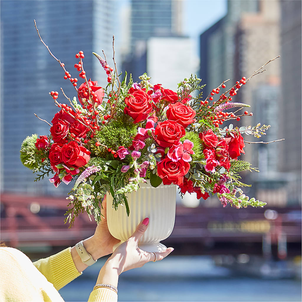 Big Red Bow Bouquet –  Gerbes, Wichita KS