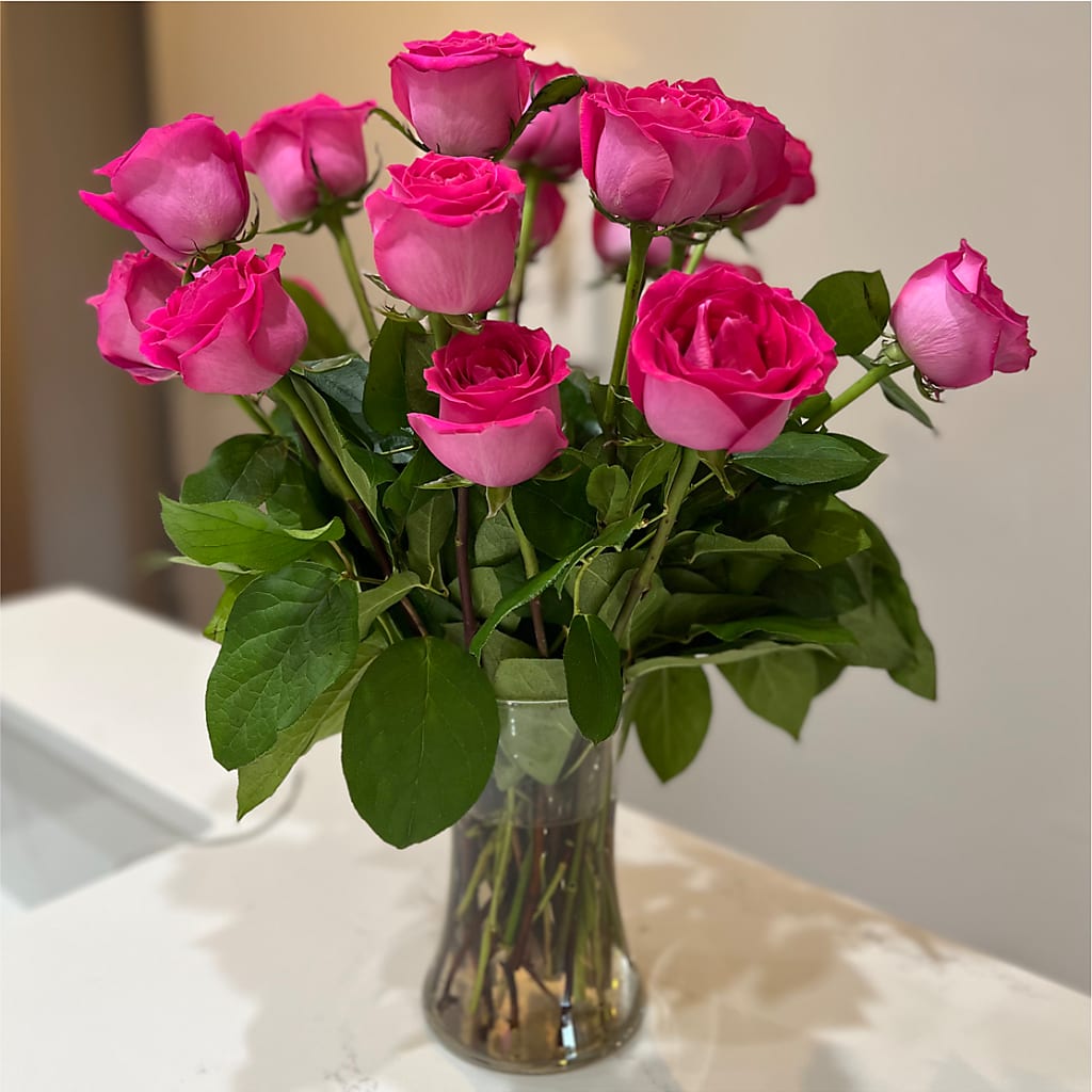 Long Stem Pink Rose Bouquet –  Gerbes, Wichita KS