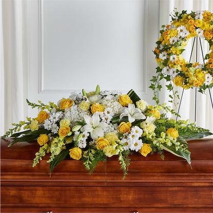 Golden Harmony Casket Spray –  Gerbes, Wichita KS