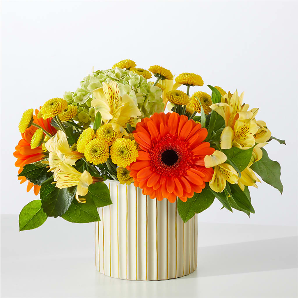 Autumn Sunshine Bouquet with Ivory Vase –  Gerbes, Wichita KS